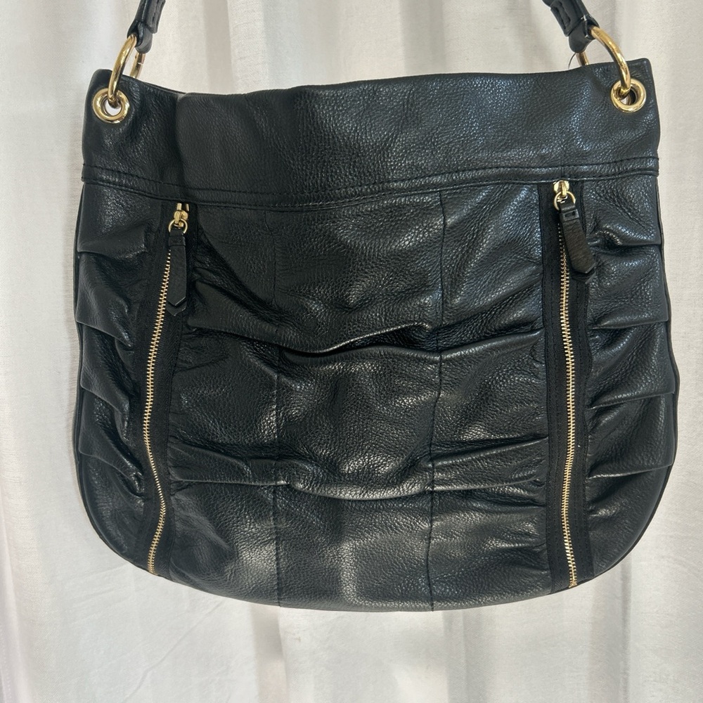Cole Haan Black Leather Shoulder Bag with Gold Details